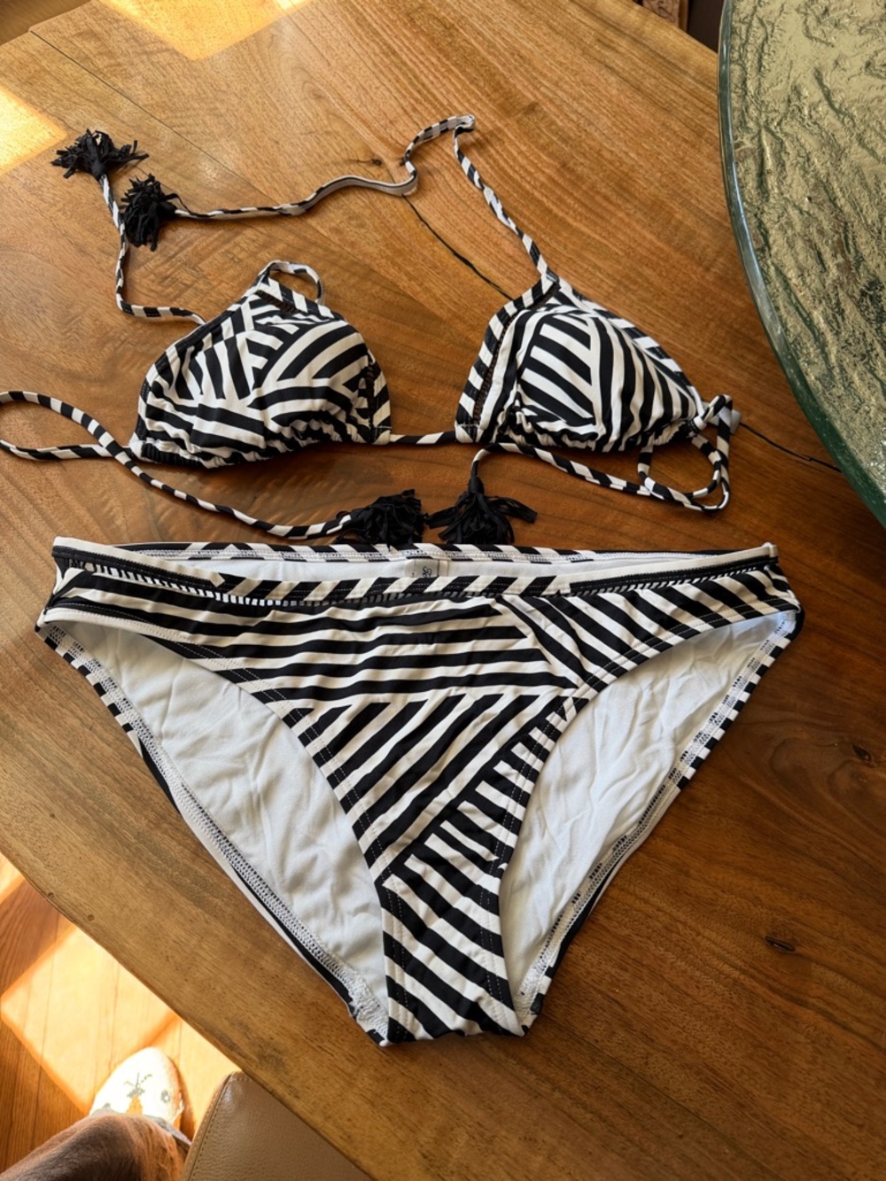 Tommy Bahama Black and White Geometric Triangle Bikini Top